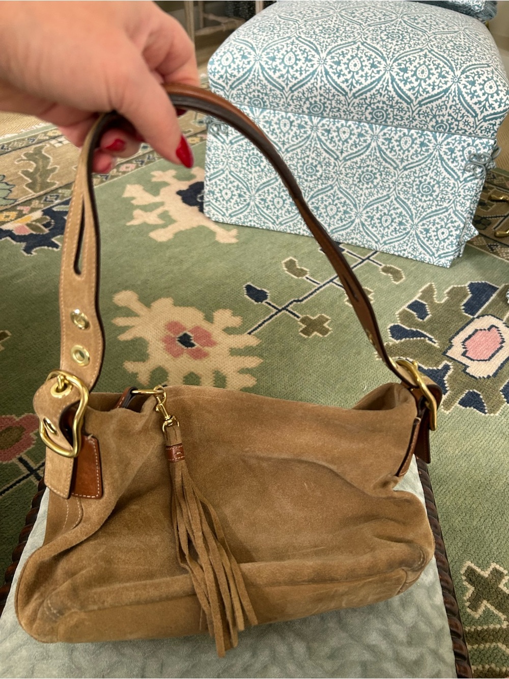 Coach Suede Hobo Bag in Tan with Gold Hardware - Picture 2 of 5